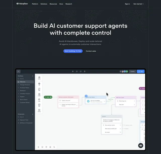 Voiceflow Hero Section, dark-mode, minimal, dark