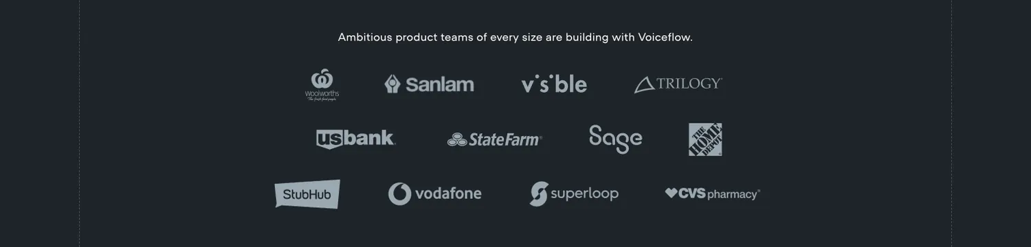 Voiceflow Logos Section, dark-mode, minimal, dark