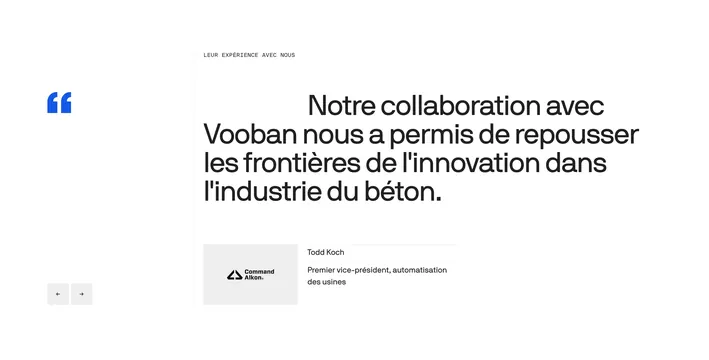 Vooban Command Alkon testimonial slider, minimal, swiss, light