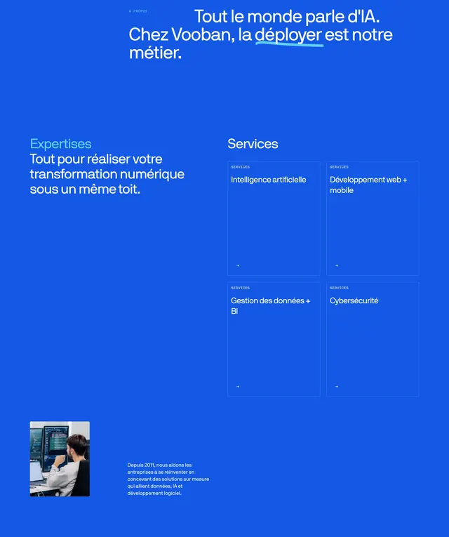 Vooban expertises services grid, minimal, corporate-clean, vibrant