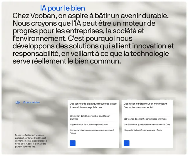 Vooban AI for good impact section, minimal, organic, light