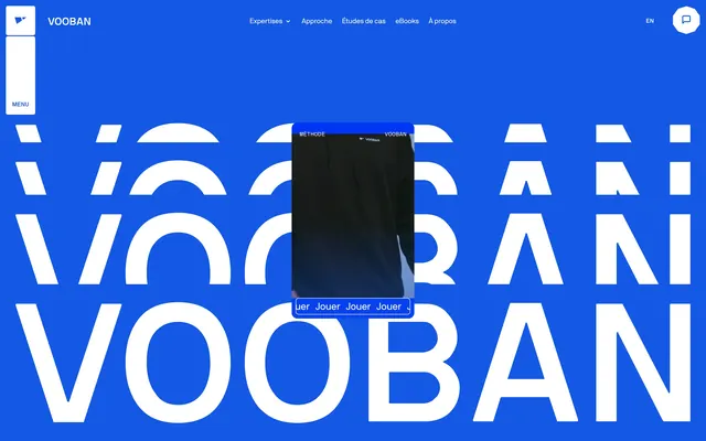 Vooban oversized-type hero, minimal, corporate-clean, dark
