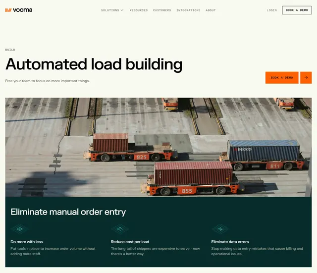 Vooma automated load building hero, minimal, corporate-clean, light