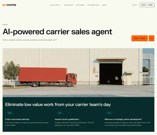 Vooma carrier sales agent hero, minimal, corporate-clean, light