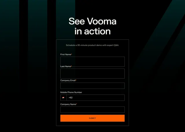 Vooma demo request form, minimal, dark-mode, dark