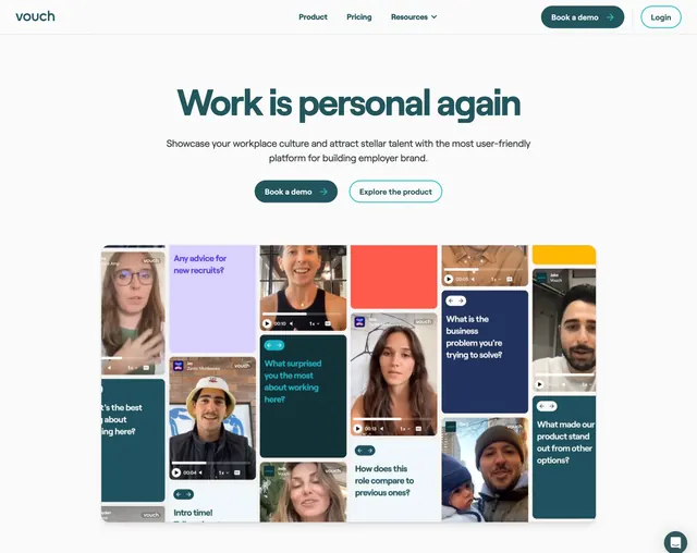 Vouch employer brand hero grid, minimal, playful, light