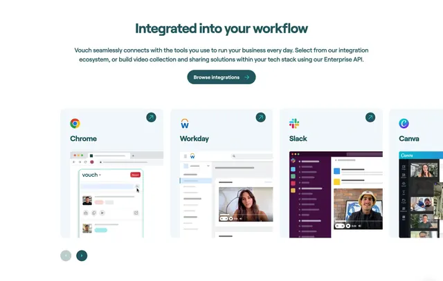 Vouch integrations carousel, minimal, corporate-clean, light