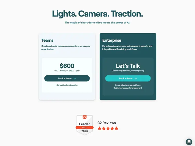 Vouch two-tier pricing cards, minimal, corporate-clean, light