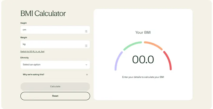 Voy BMI calculator split form, minimal, corporate-clean, light