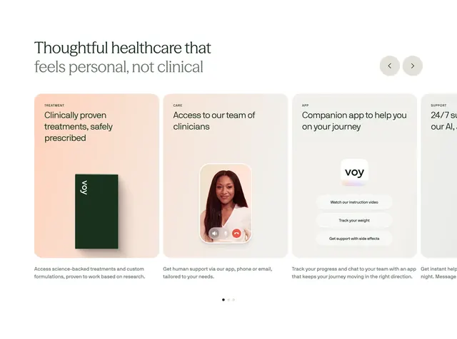 Voy personal healthcare feature carousel, minimal, corporate-clean, light