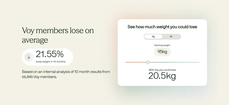 Voy weight loss calculator with member stat, minimal, corporate-clean, light