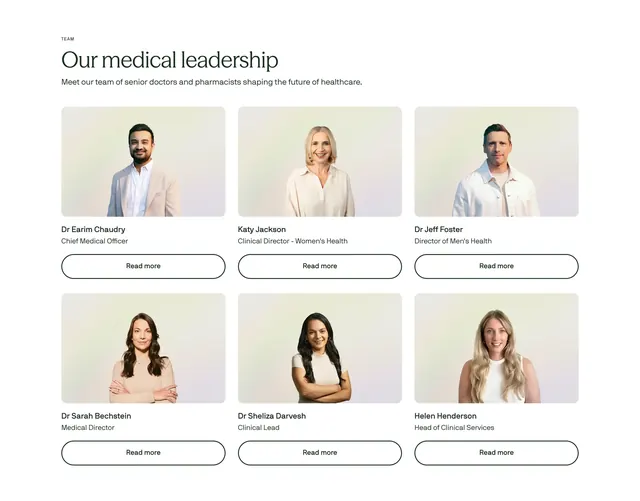 Voy medical leadership team grid, minimal, corporate-clean, light