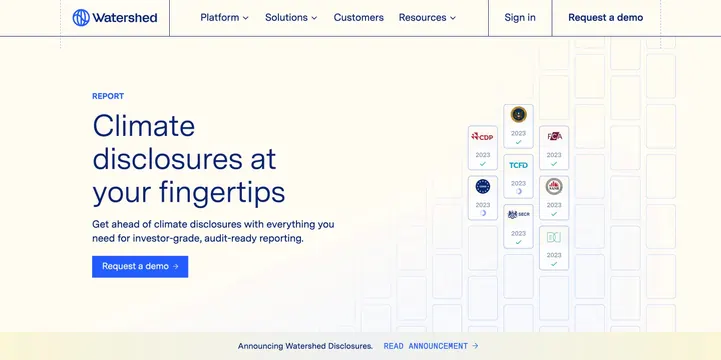 Watershed Climate Page Section Hero, minimal, corporate-clean, light