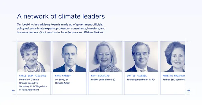 Watershed Home Page Section Climate Leaders, minimal, corporate-clean, light