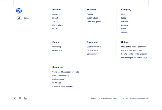 Watershed Home Page Section Footer, minimal, corporate-clean, light