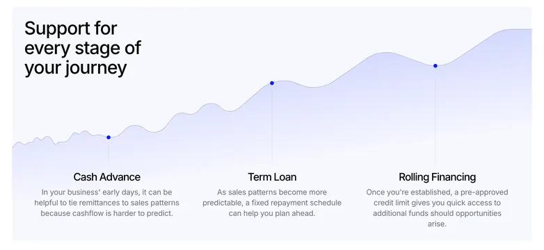 Wayflyer support journey growth curve, minimal, light-mode, light