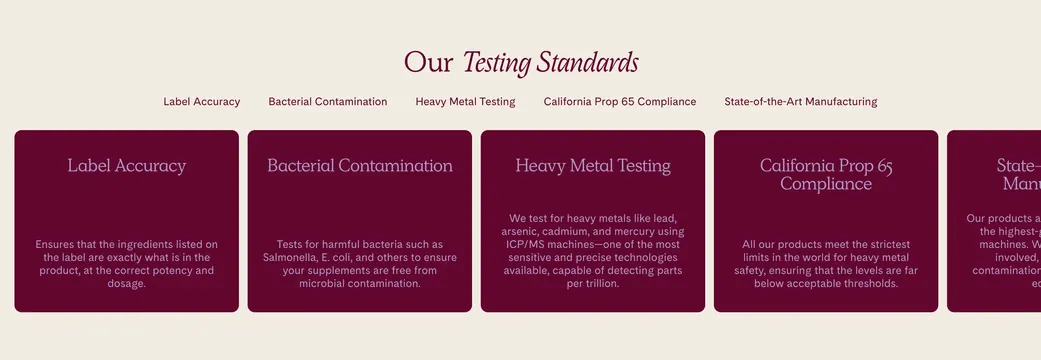 WeNatal testing standards tabbed carousel, minimal, light-mode, light