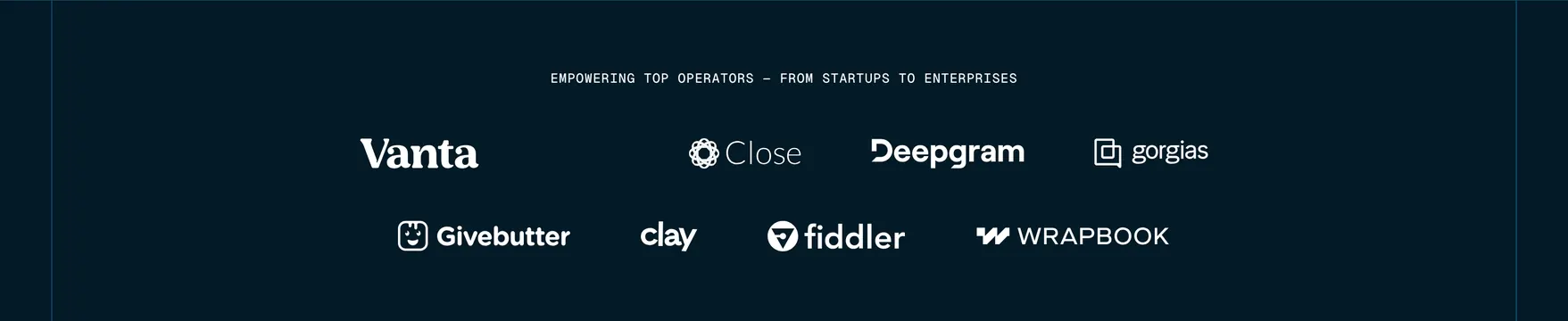 Whalesync dark-mode customer logo grid, minimal, dark-mode, dark