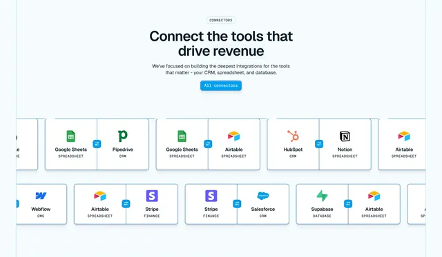Whalesync Integrations Section, light-mode, minimal, light
