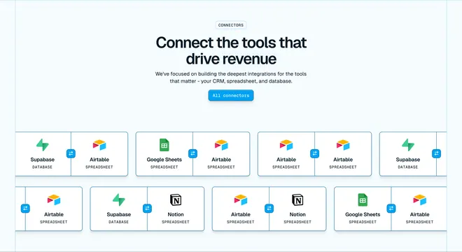 Whalesync connectors integration grid, minimal, light-mode, light