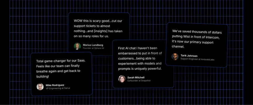 Wist tilted dark testimonial cards, dark-mode, minimal, dark