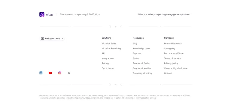 Wiza Footer Section, light-mode, minimal, light