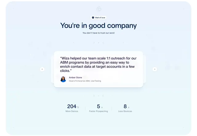 Wiza Testimonials Section, light-mode, minimal, light