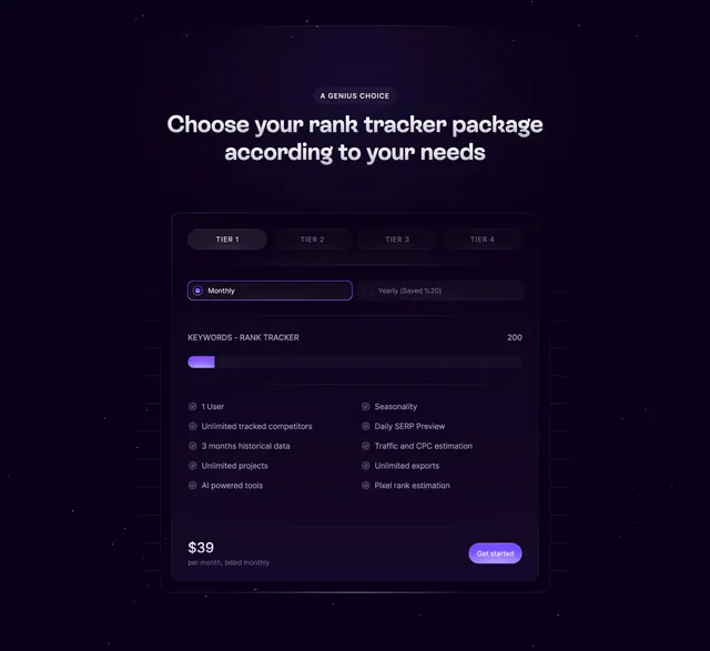 Wope interactive pricing card, dark-mode, gradient-heavy, dark