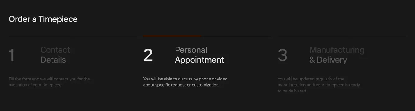 WRK ordering process, minimal, dark-mode, dark