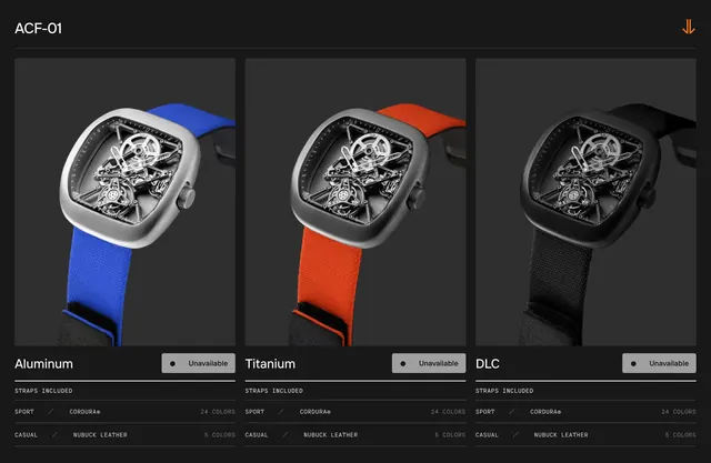 WRK product collection grid, minimal, dark-mode, dark