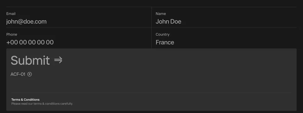 WRK user details contact form, minimal, dark-mode, dark