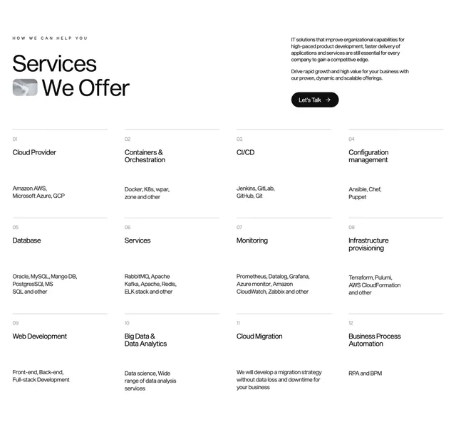 Xizt home page services, minimal, light-mode, light