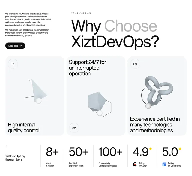 Xizt home page why us, minimal, light-mode, light