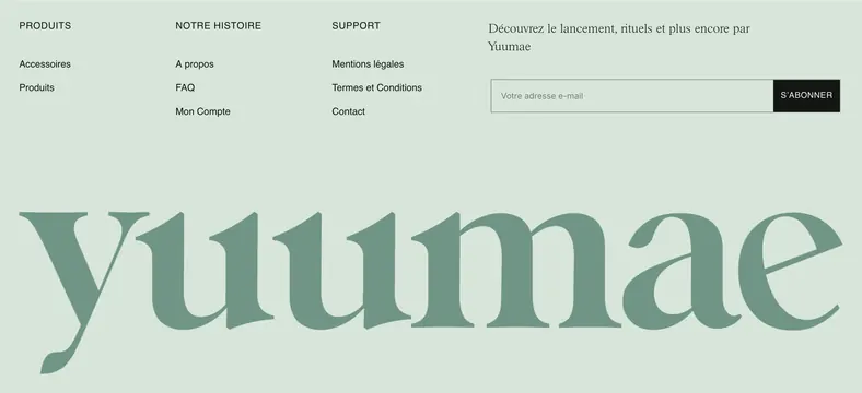 Yuumae company footer, minimal, editorial, light