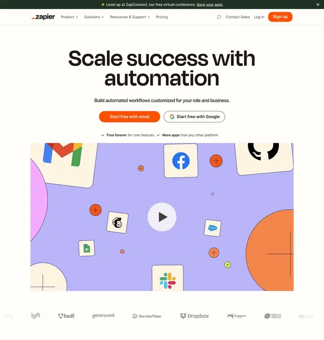 Zapier home page hero, minimal, light-mode, light