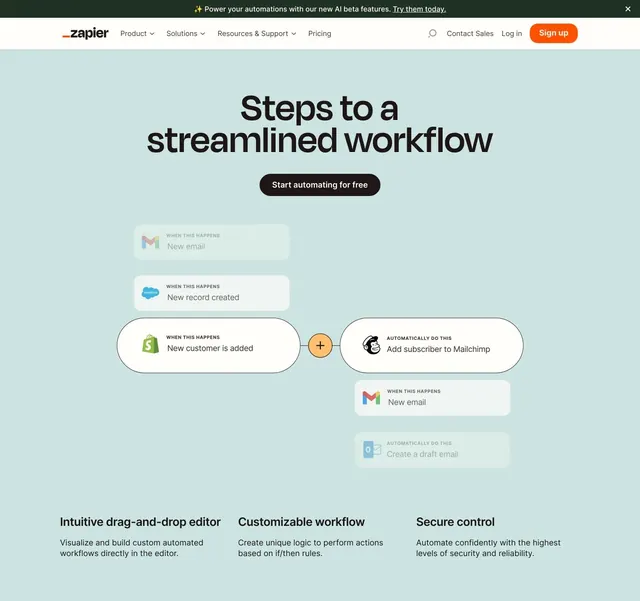 Zapier product page hero, minimal, light-mode, light
