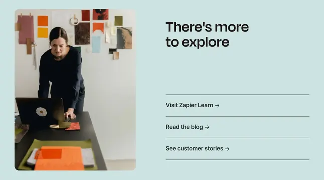 Zapier product page explore navigation, minimal, light-mode, light