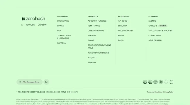 Zerohash mint enterprise footer, minimal, light-mode, light