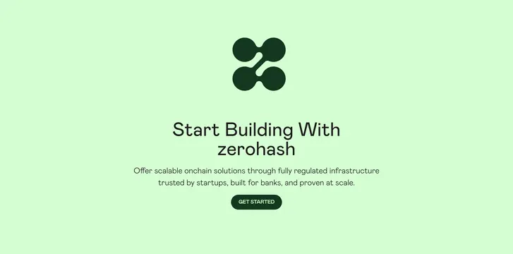 Zerohash centered mint CTA band, minimal, light-mode, light