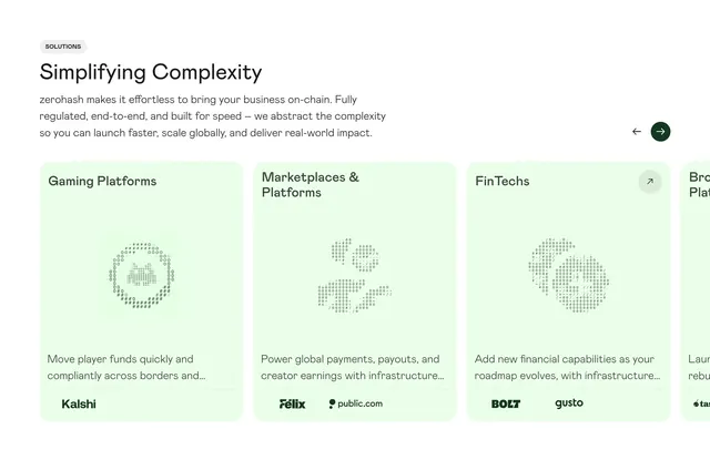 Zerohash solutions horizontal carousel, minimal, light-mode, light