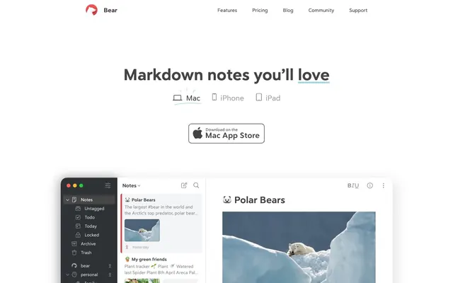 Bear Markdown Notes, minimalist, minimal