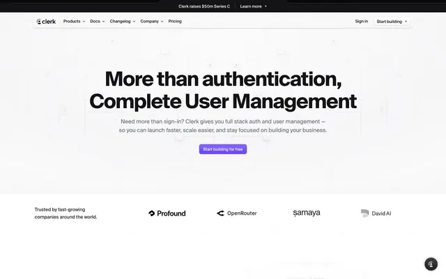 Clerk, dual-theme, developer-focused