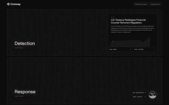 Conway, dark-mode, minimalist