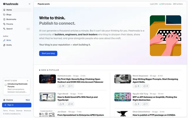 Hashnode, clean, minimal