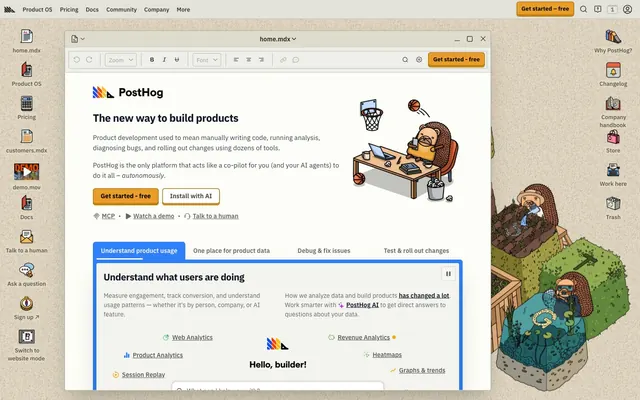 PostHog, minimal, functional