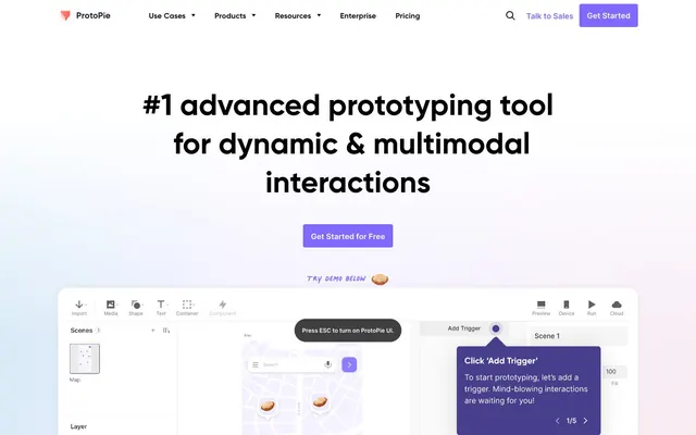 ProtoPie, light theme, violet accents
