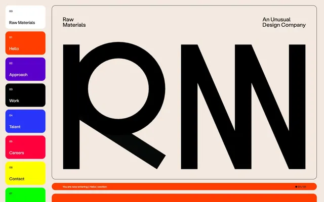 Raw Materials, color-block, bold-typography
