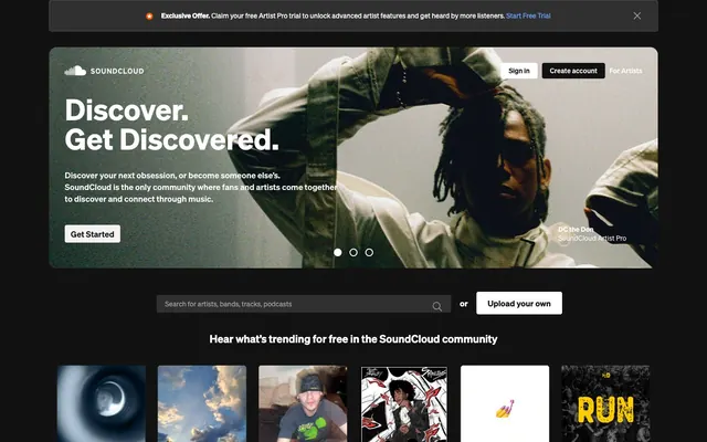 SoundCloud, dark-mode, content-first