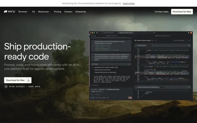 Warp, dark-mode, monospace