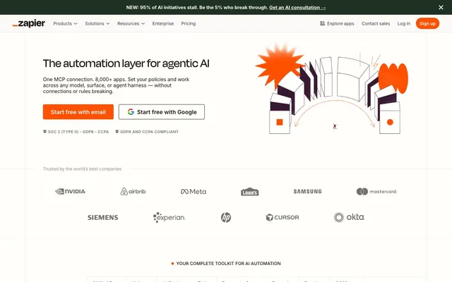 Zapier, muted palette, warm white
